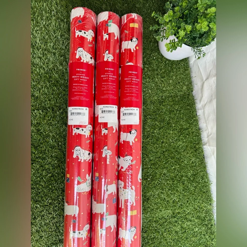 FRINGE heavy weight Christmas Gift Wrap Paper Roll Lot of 3 New puppy dog design